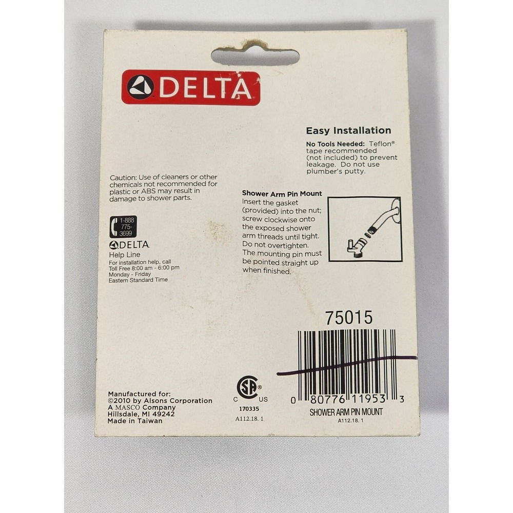 DELTA Chrome Shower Arm Pin Mount No. 75015‎ for Hand-held Showers NEW - Picture 5 of 5
